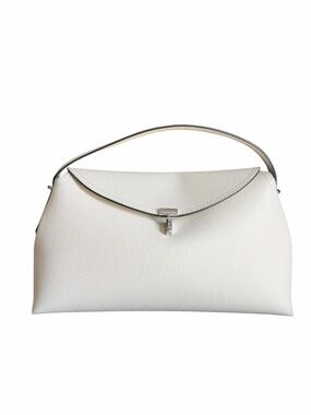 Toteme Cream T-Lock Leather Top-Handle Shoulder Bag with Silver-Tone Clasp
